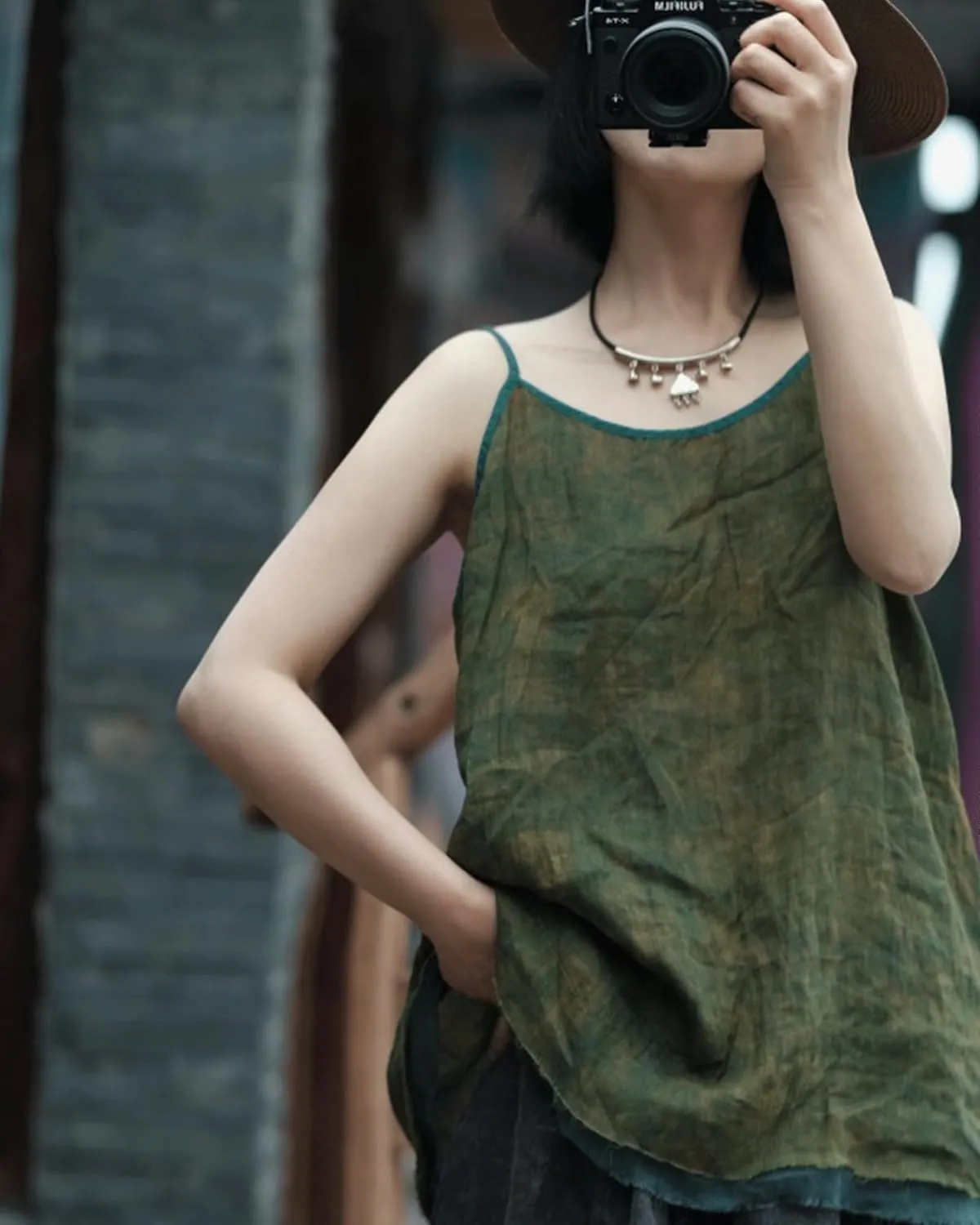 Womens Ramie Breathable Tank Tops Causal Sleeveless Floral Print Tops Summer Loose Fit Spaghetti Strap Cami Shirt