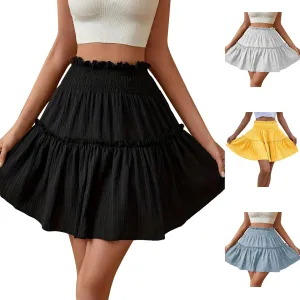 Womens Ruffle Mini Skirt Casual Summer High Waisted Flowy Vacation Boho Beach Trendy Loose Relaxed Fit Short Skirts