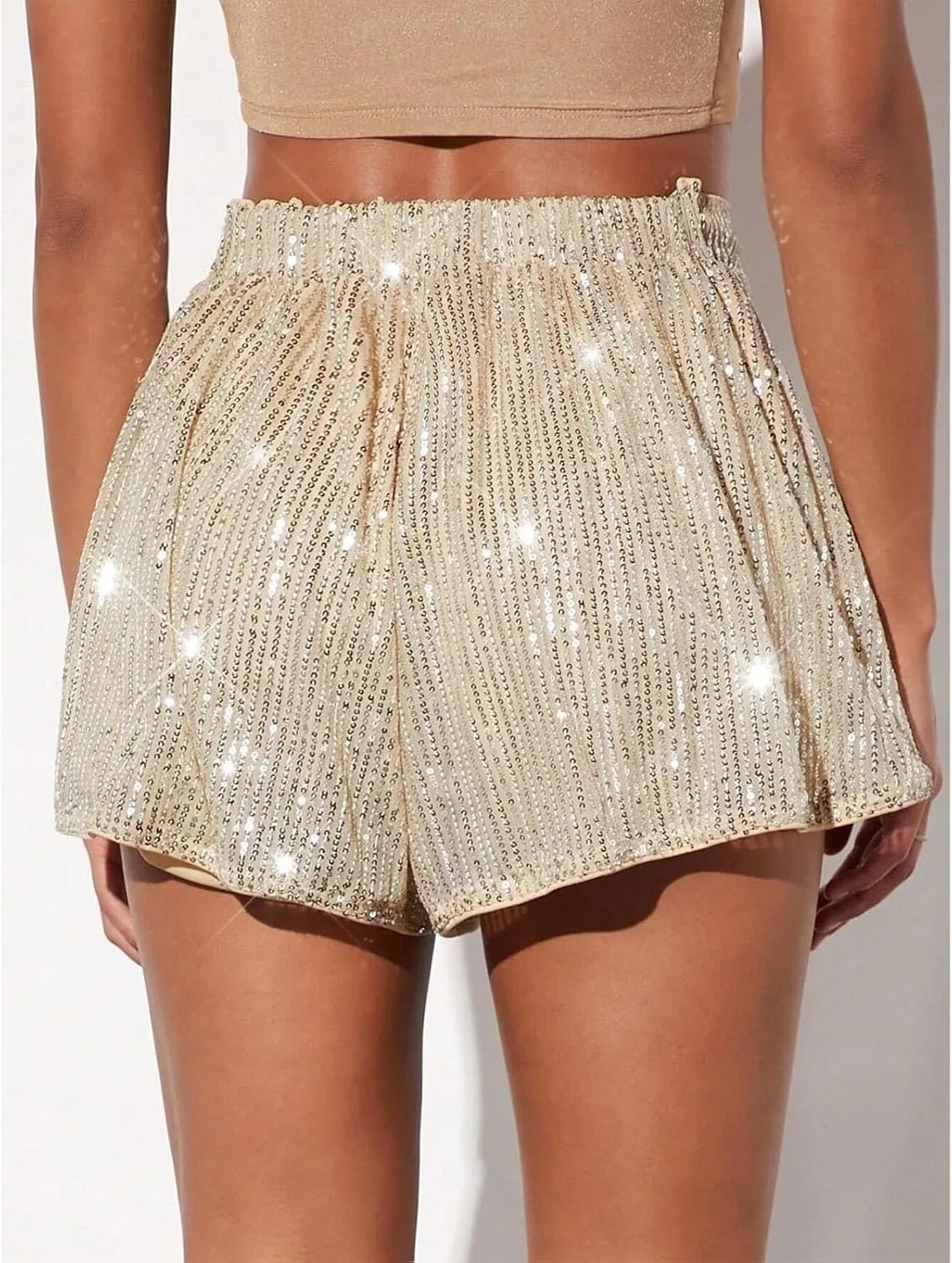 Women's Sequin Glitter High Waisted Skirt Shorts Sparkly A Line Skort Girls Denim Skirt