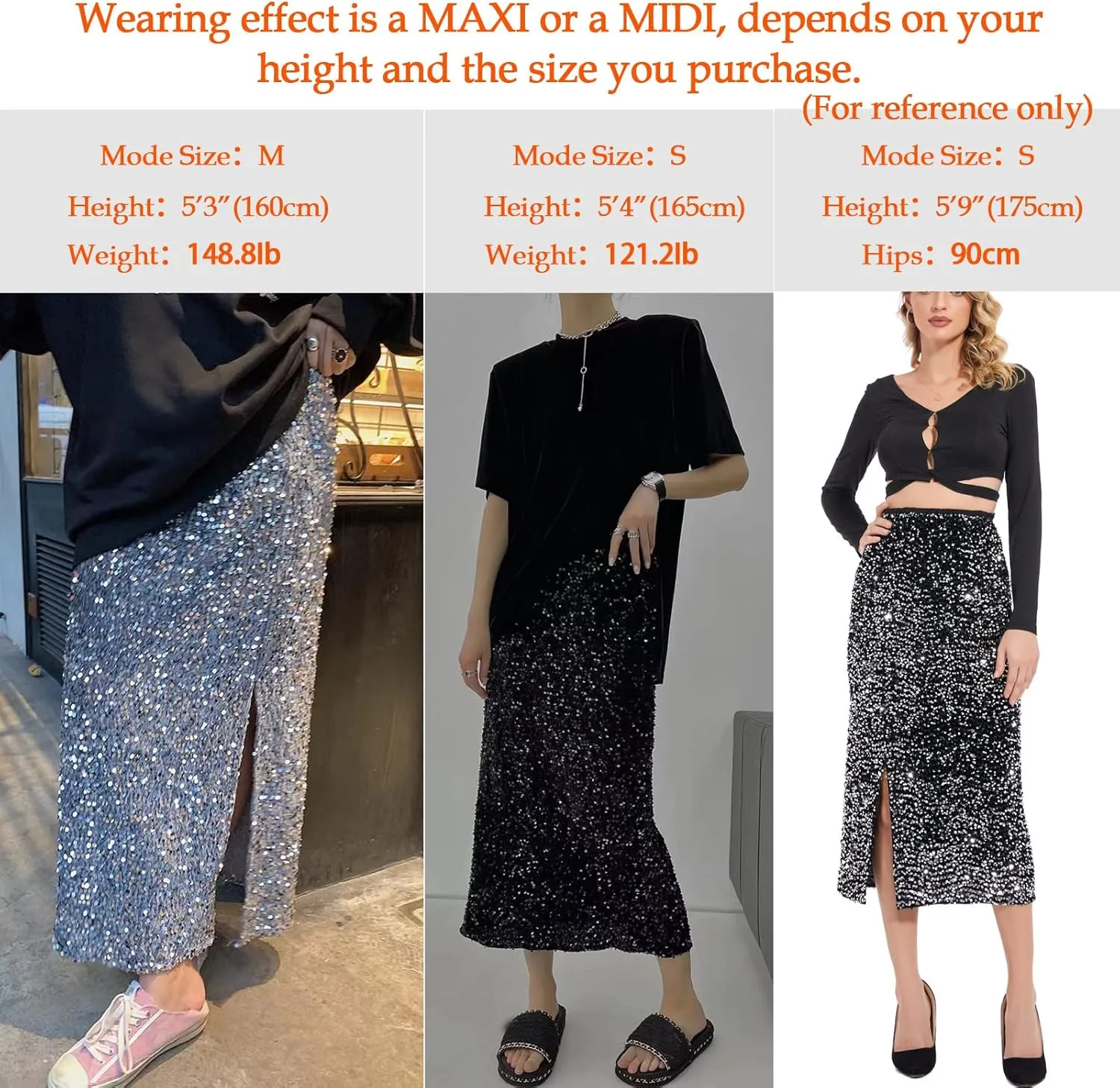 Womens Sequin Velvet Skirt Elastic High Waist Sparkle Split Hem Night Out Party Maxi Skirt