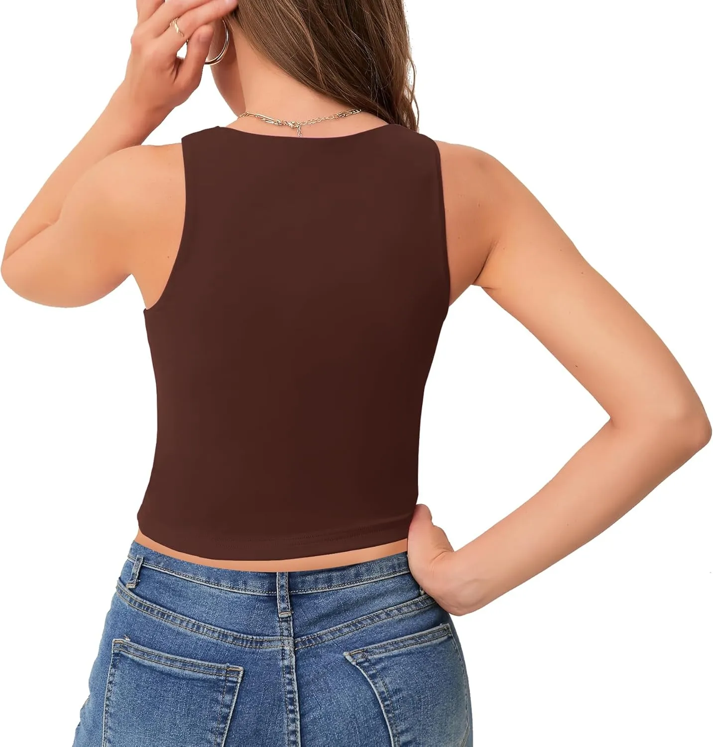 Women's Sexy V Neck Crop Tops Sexy Trendy Double Lined Tank Tops Going Out Sleeveless Basic Top