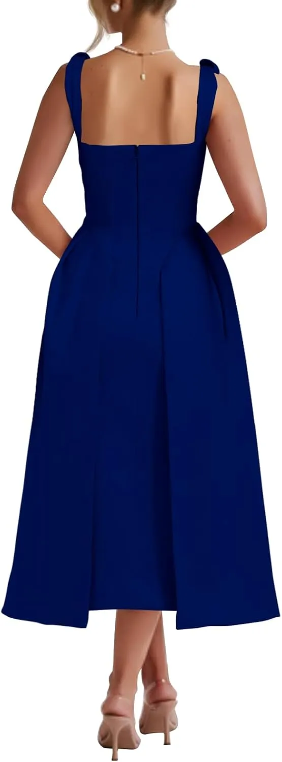 Womens Sleeveless Deep V Neck 1950s Retro Vintage Cocktail Wedding Guest Party A-Line Swing Maxi Dresses