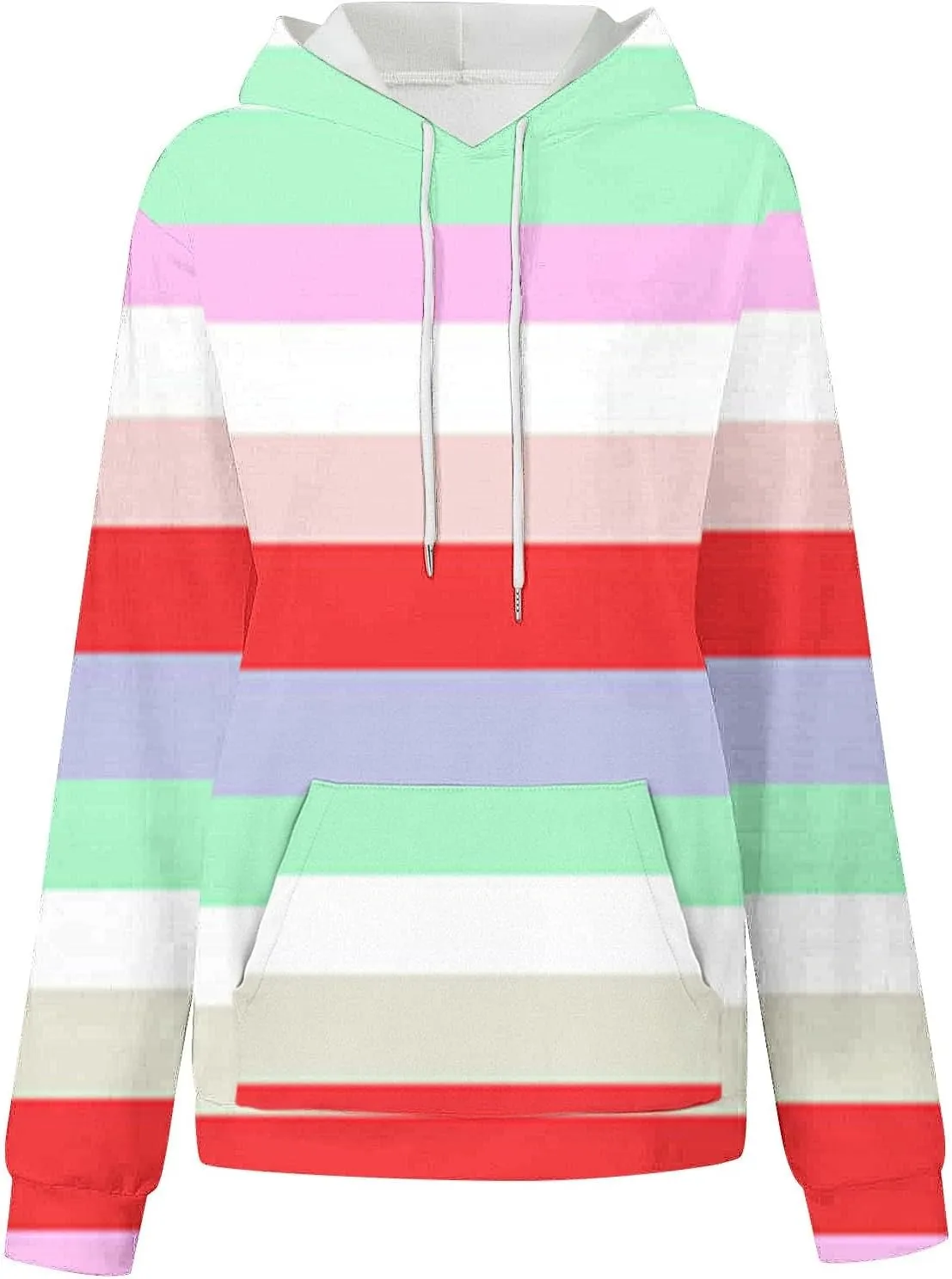Womens Striped Hoodies Color Block Drawstring Hoodie Oversized Pullover Casual Fall Fashion Loose Fit Sweatshirt