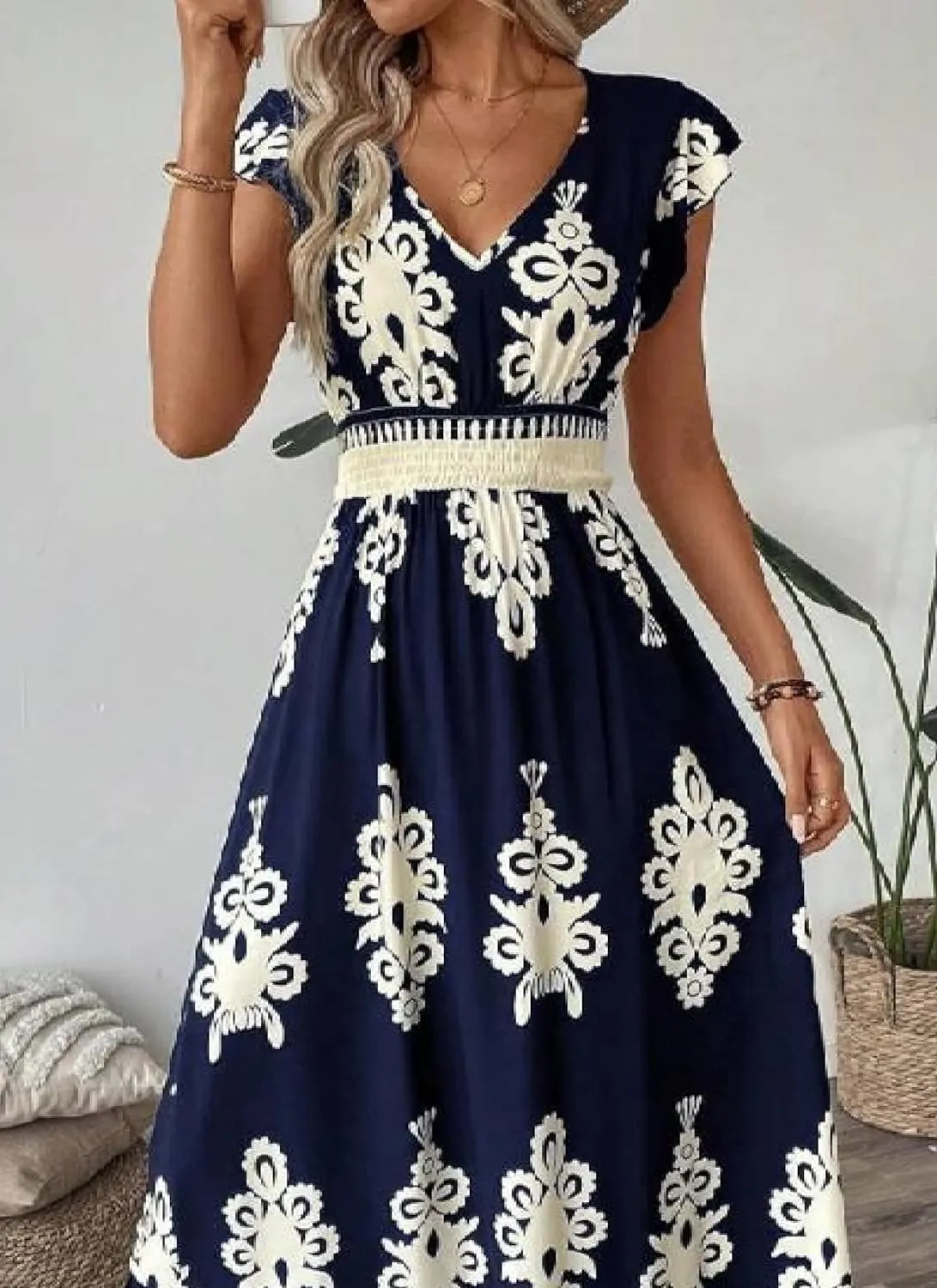 Womens Summer Casual Maxi Dresses Short Sleeve V Neck 2025 Spring Flowy A-Line Boho Print Beach Vacation Sundress