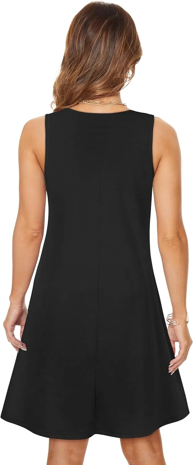 Womens Summer Dresses V Neck Sleeveless Sundress Casual Loose T Shirt Dress Swing Beach Cover Up with Pockets