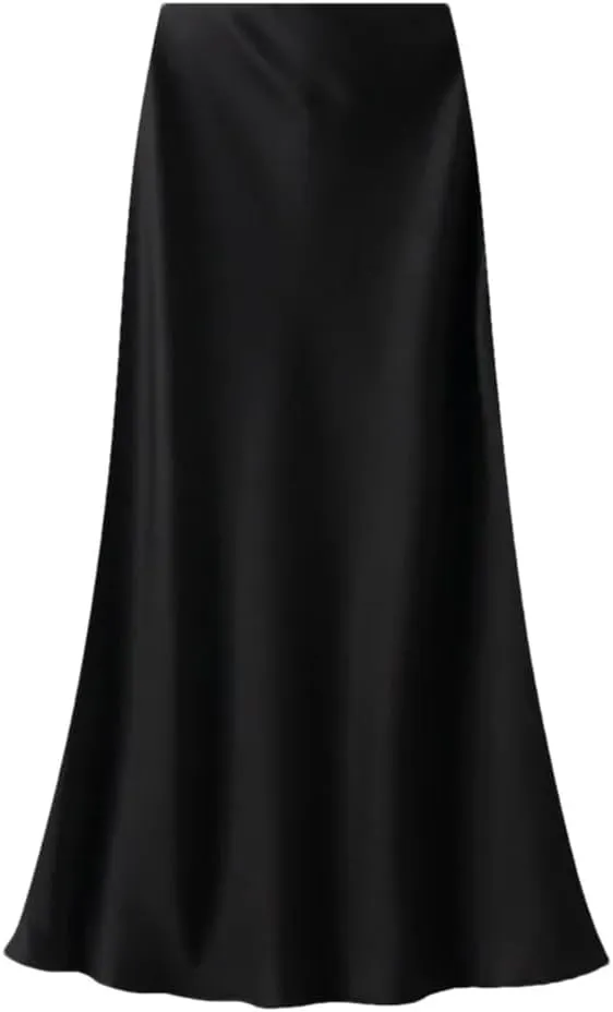 Women's Summer High Waisted Slim Elegant Satin Skirt Elastic Waist Mid-Length Party Wedding Skirts