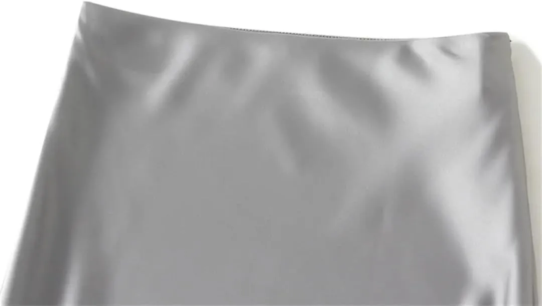 Women's Summer High Waisted Slim Elegant Satin Skirt Elastic Waist Mid-Length Party Wedding Skirts