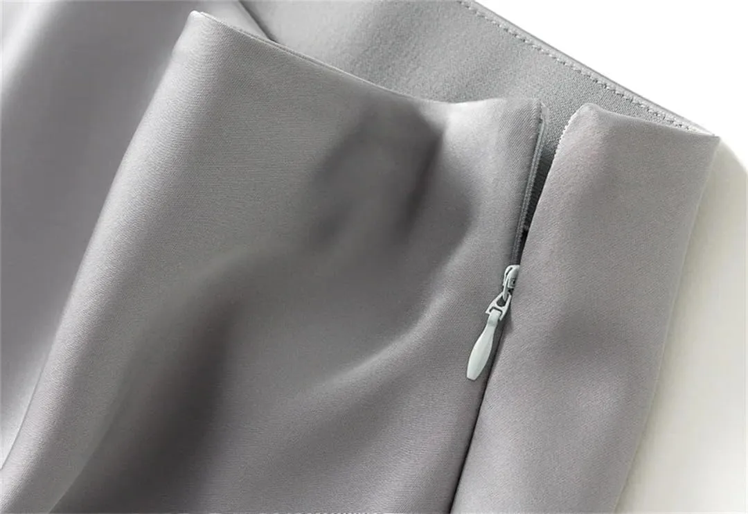 Women's Summer High Waisted Slim Elegant Satin Skirt Elastic Waist Mid-Length Party Wedding Skirts