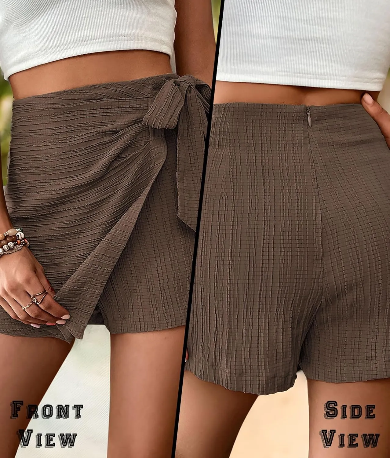 Women's Summer Mini Wrap Skirt High Waist Knotted Belted Skorts Fashion Zip Loose Casual Skirt