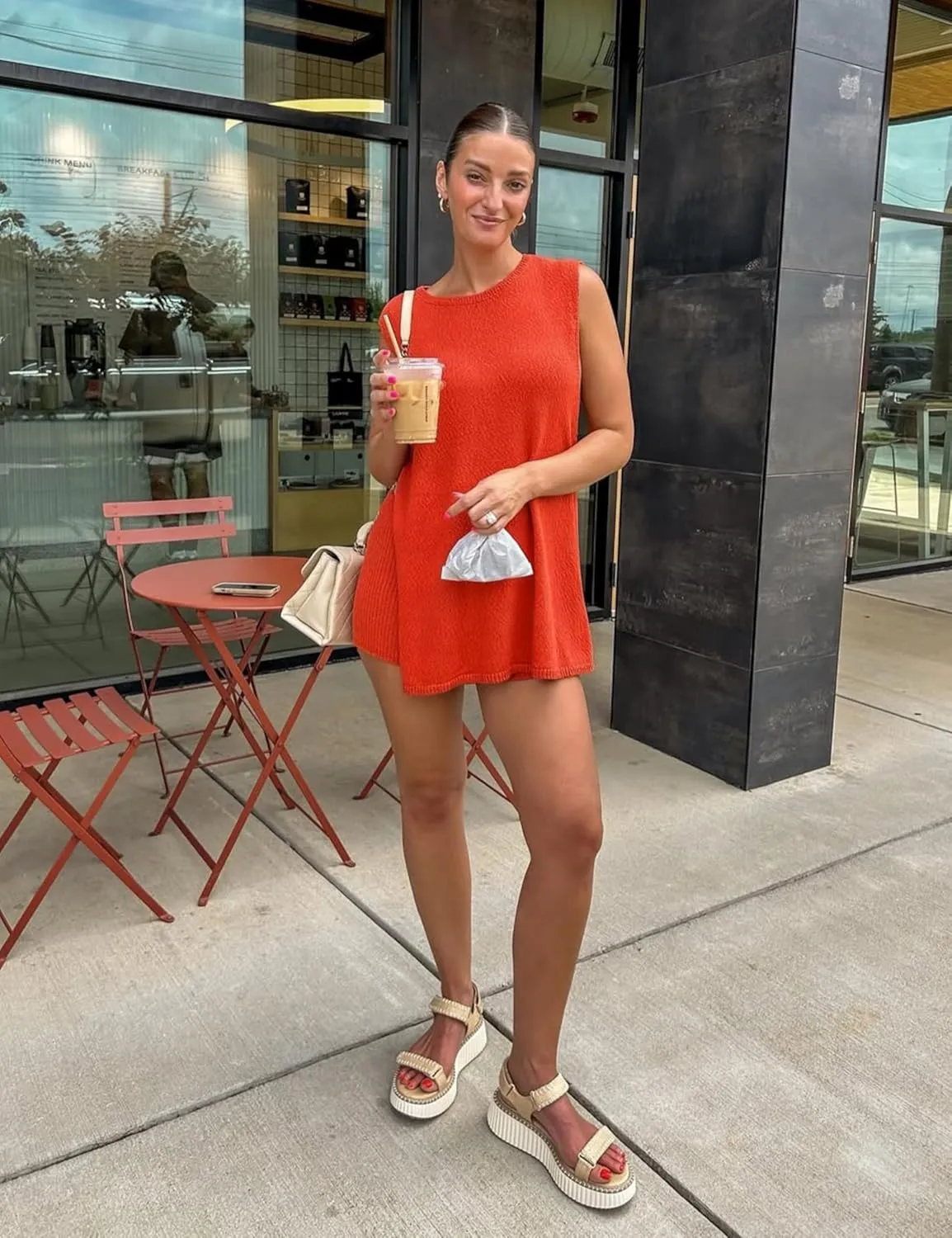 Women's Summer Sweater Sets Sleeveless Knit Tunic Top Matching Shorts Beach Vacation 2 Piece Outfits