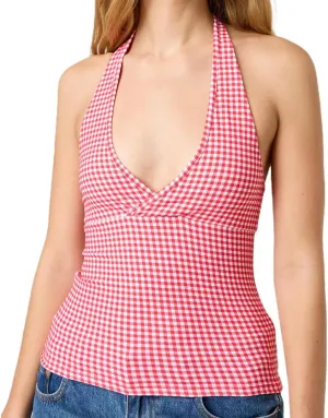 Women's Tie Back Halter Deep V Neck Tank Tops Y2K Sleeveless Backless Tight Fit Cami Shirt Tops