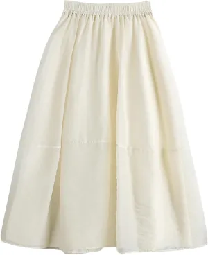 Women's Tulle Skirt Solid Color Elastic High Waisted Layered Pleated Skirts Casual Fashion Lightweight Beach Skirt