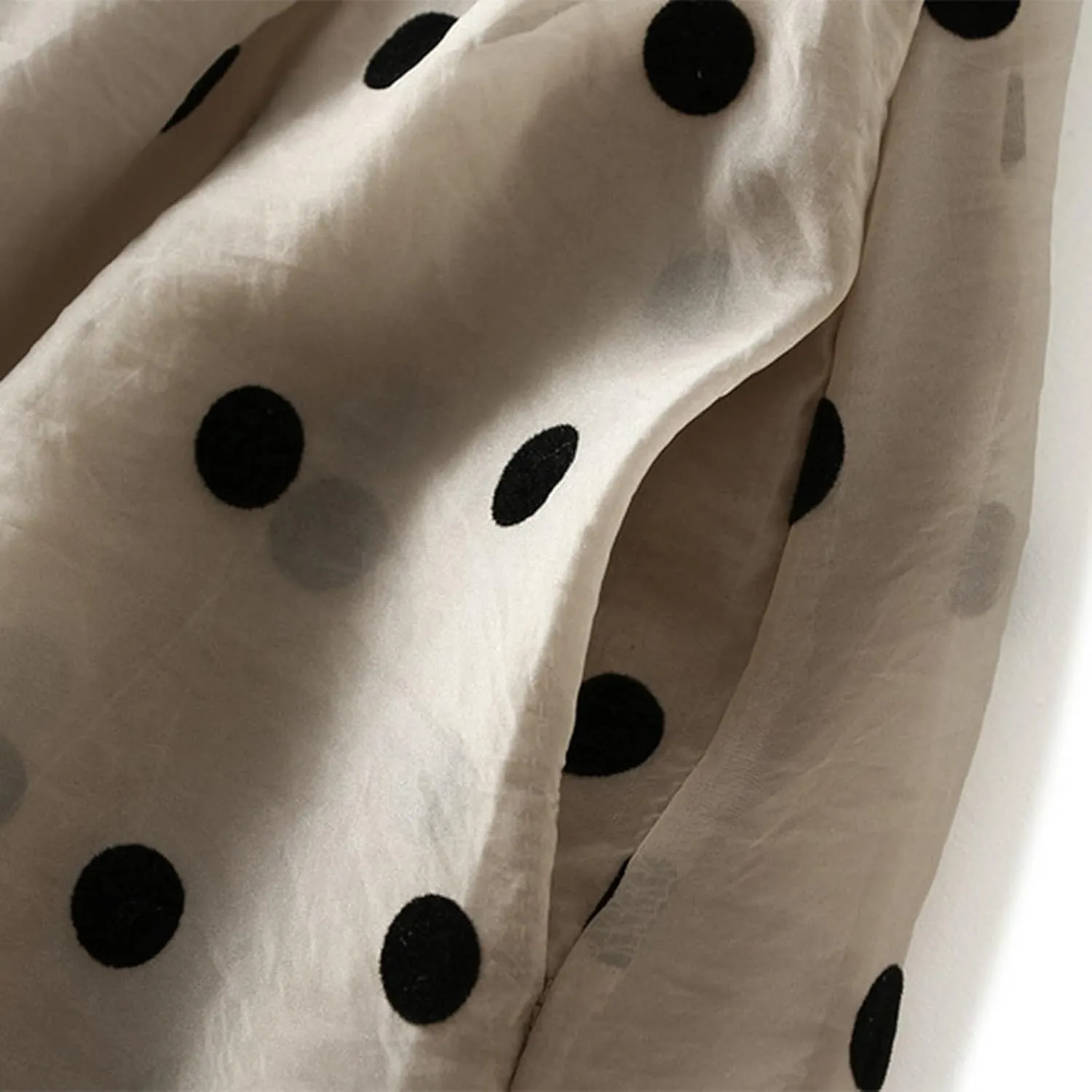 Women's Vintage Polka Dots Tulle Skirts Elastic Waist A Line Pleated Ruffle Midi Skirt Summer Loose Flowy Skirts