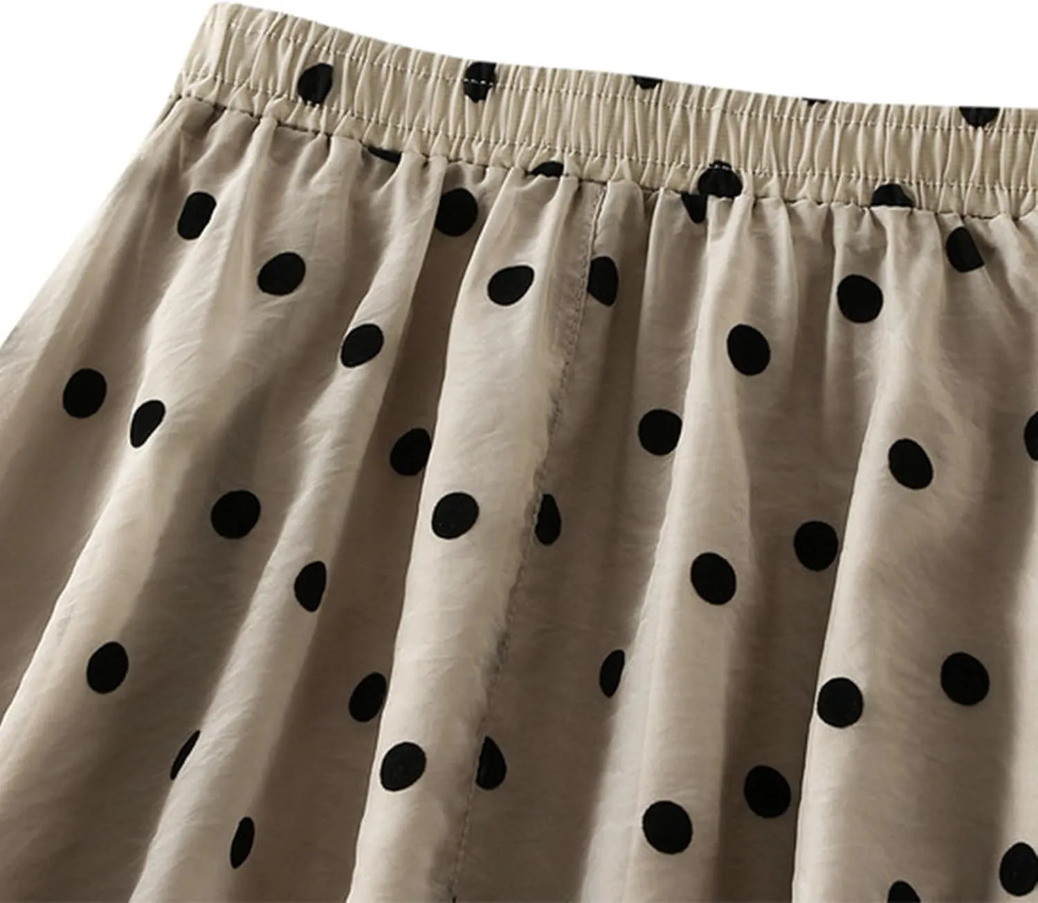 Women's Vintage Polka Dots Tulle Skirts Elastic Waist A Line Pleated Ruffle Midi Skirt Summer Loose Flowy Skirts