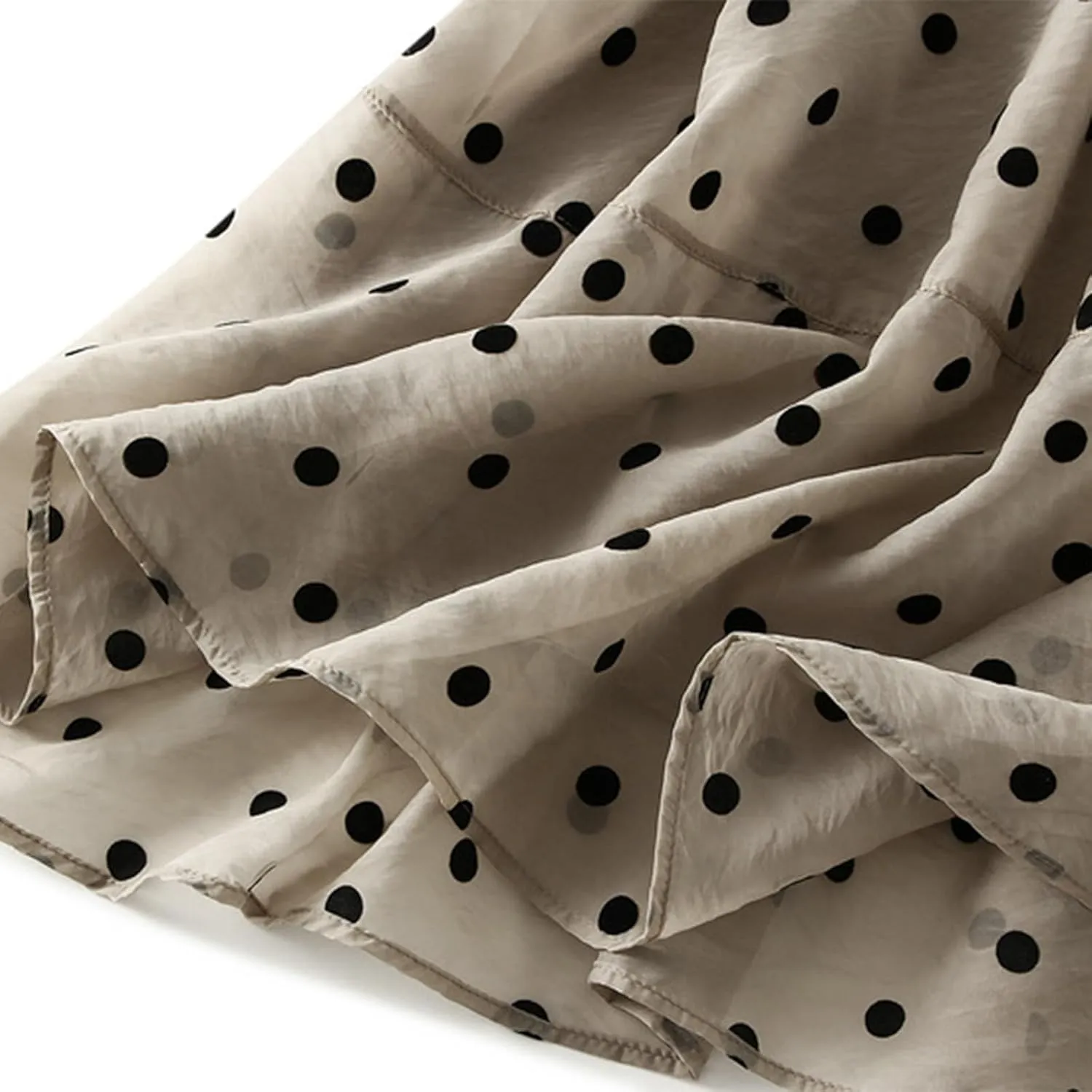 Women's Vintage Polka Dots Tulle Skirts Elastic Waist A Line Pleated Ruffle Midi Skirt Summer Loose Flowy Skirts