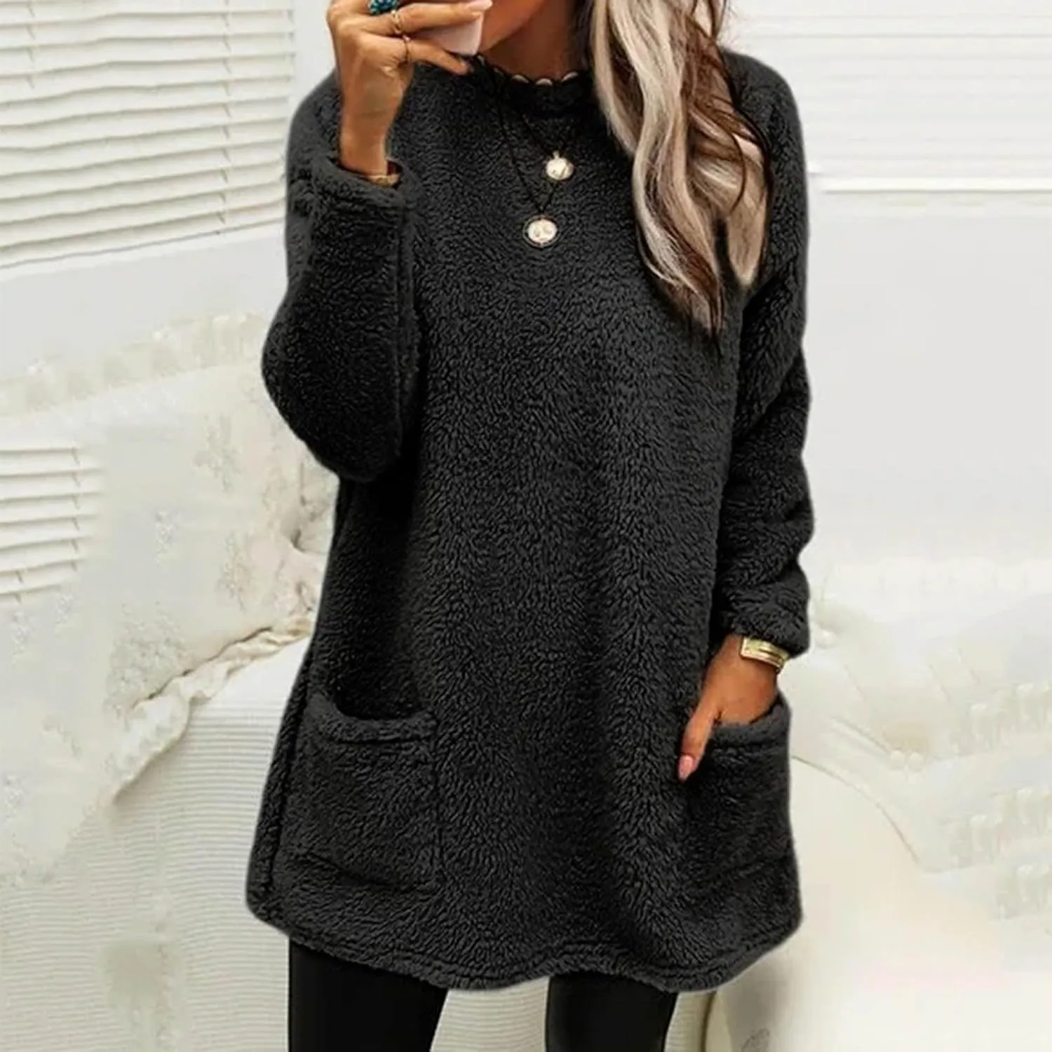 Women's Winter Coats Plus Size Sweaters Cute Tops with Pockets Warm Sweater Tops Trench Pullover Sweaters for Women