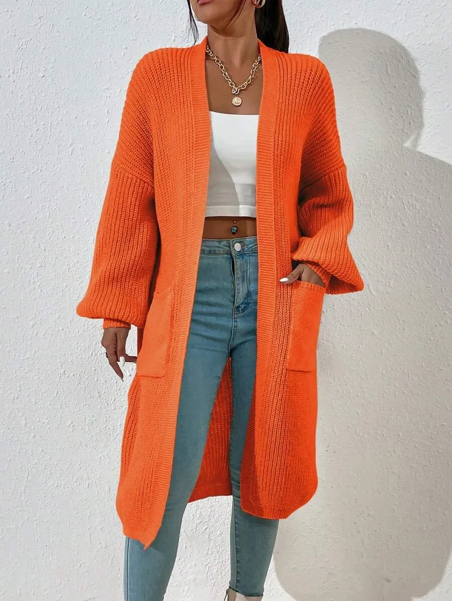 Women's Winter Midi Cardigan Oversized Long Sleeve Fuzzy Knitted Open Front Sweater Coat with Pocket
