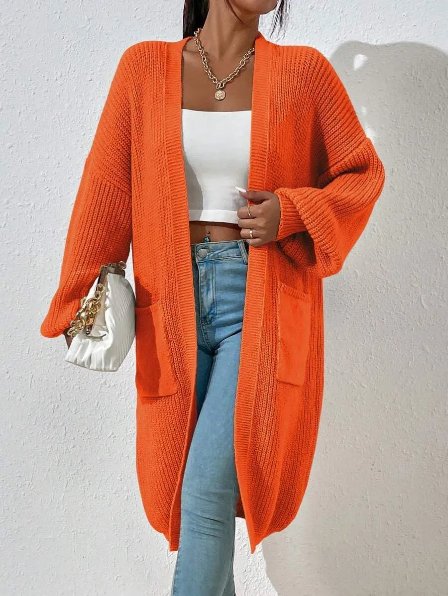 Women's Winter Midi Cardigan Oversized Long Sleeve Fuzzy Knitted Open Front Sweater Coat with Pocket