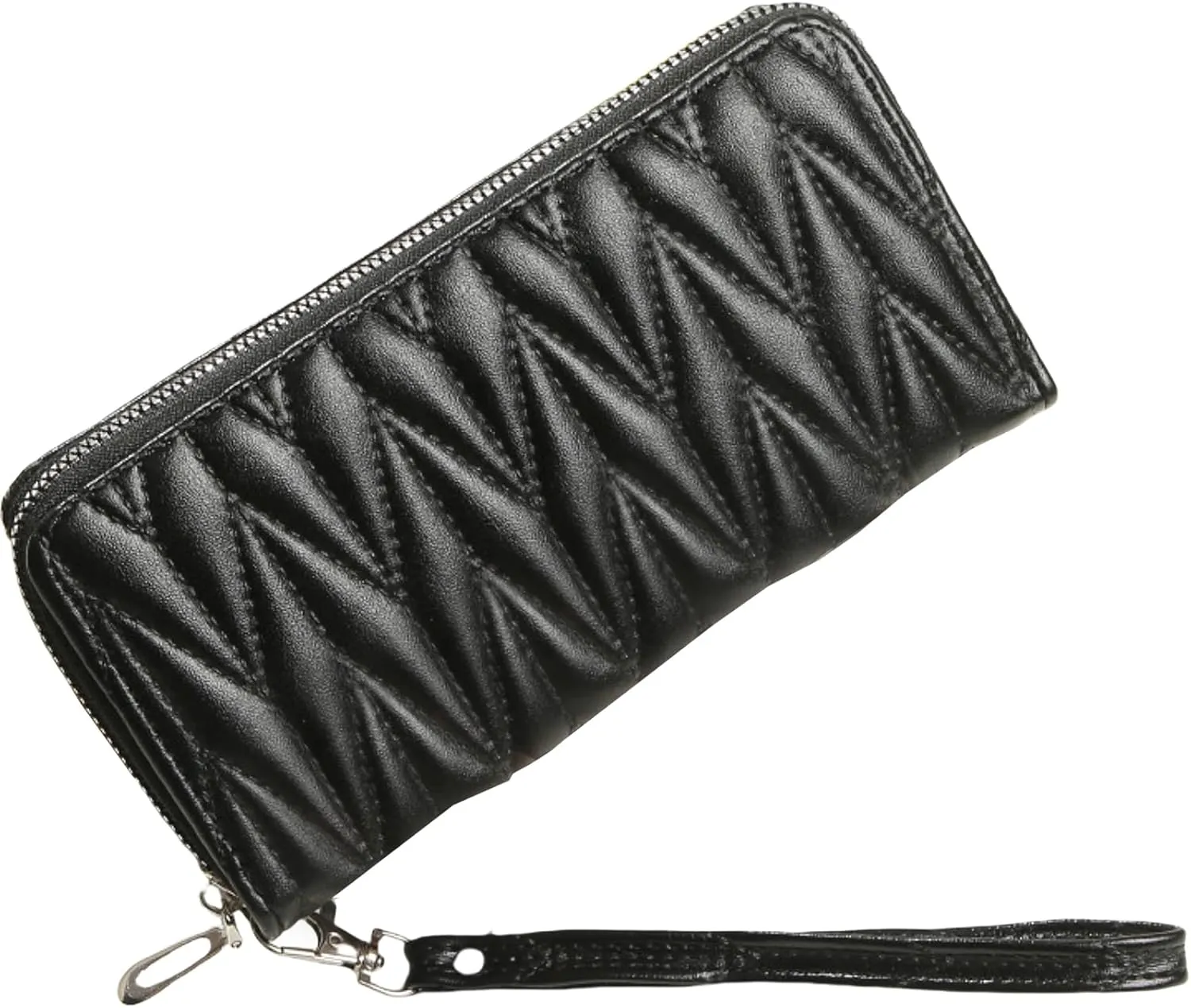 Women's Zip Wristlet Wallet - Large Capacity RFID Blocking Clutch Purse Quilted Soft Vegan Leather Travel Organizer