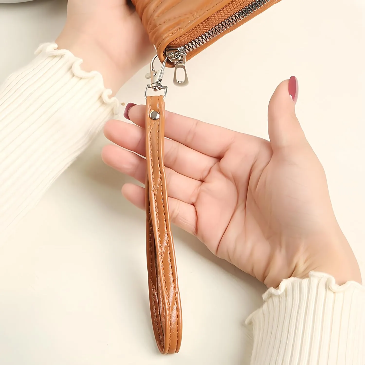 Women's Zip Wristlet Wallet - Large Capacity RFID Blocking Clutch Purse Quilted Soft Vegan Leather Travel Organizer