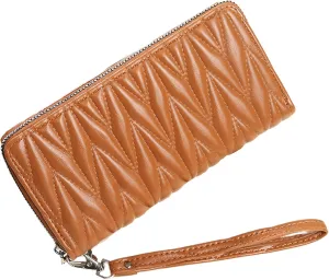 Women's Zip Wristlet Wallet - Large Capacity RFID Blocking Clutch Purse Quilted Soft Vegan Leather Travel Organizer