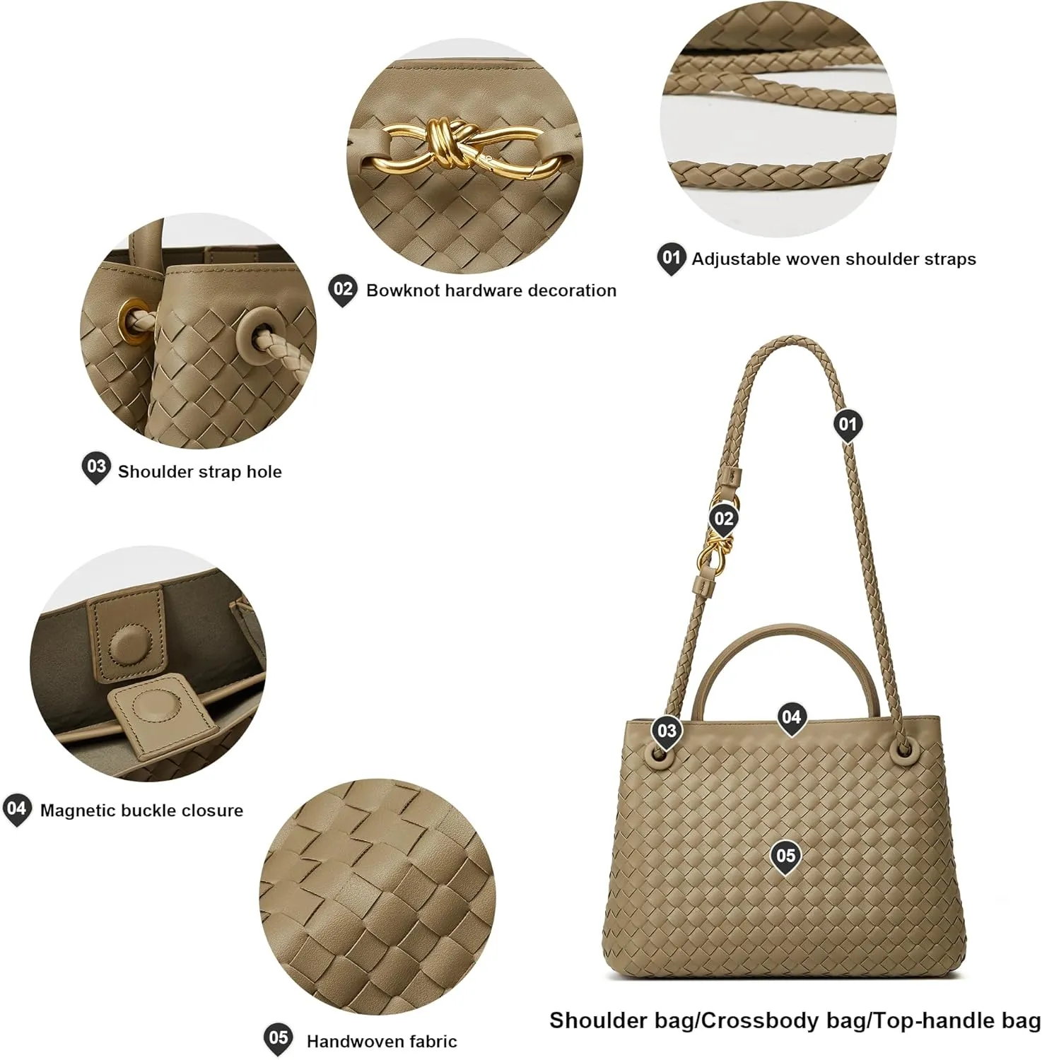 Woven Bags for Women Tote Purse: Vegan Leather Shoulder Handbags - Large Beach Tote - Travel Totes Handwoven Satchel