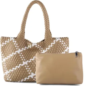 Woven Tote Bag Womens Purse Vegan Leather Shoulder Handbags Fashion Summer Beach Tote Bags Large Travel Totes