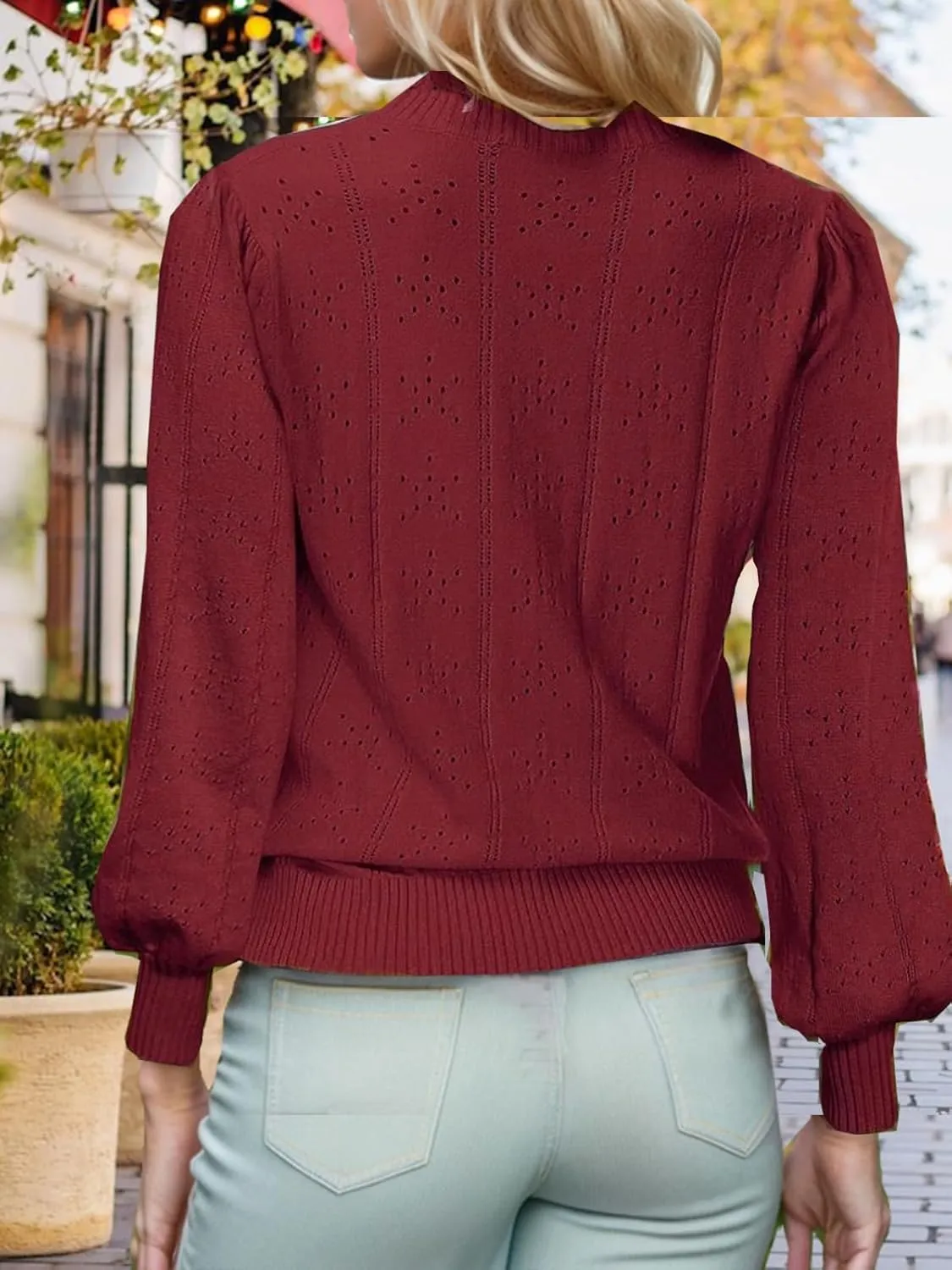 XINWEZZ Womens Sweaters Fall 2024 Casual Puff Long Sleeve Square Neck Cozy Knitted Pullover Sweater Tops Trendy Outfits