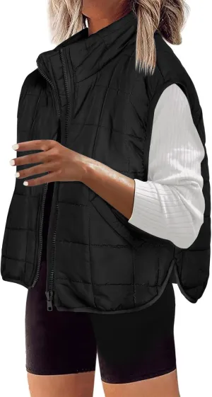 XUNRYAN Womens Puffer Vest Winter Warm Coats Quilted Lightweight Jacket Sleeveless Full Zip Cotton Outerwear Padded Gilet