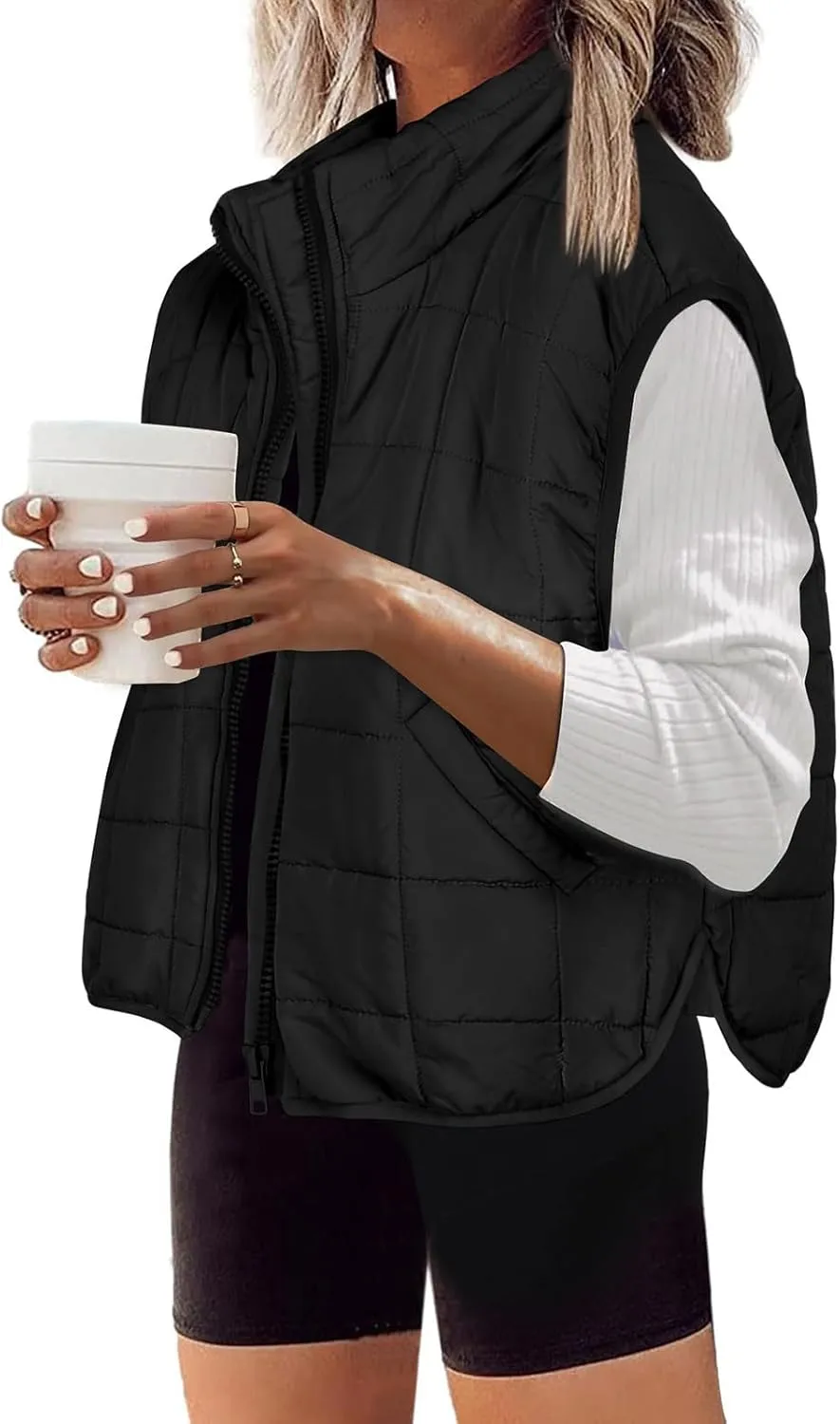 XUNRYAN Womens Puffer Vest Winter Warm Coats Quilted Lightweight Jacket Sleeveless Full Zip Cotton Outerwear Padded Gilet
