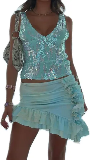 Y2K Halter Sequin Sparkly Tops for Women Cute Backless Rhinestone Pearl Camisole Low Cut Sleeveless Going Out Tops