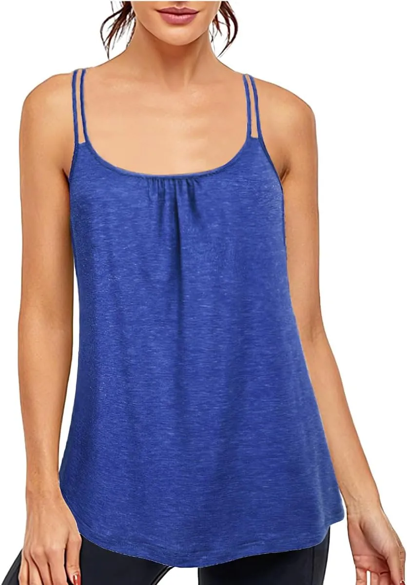 YOFIBARNT Yoga Tops for Women Loose fit Sleeveless Racerback Tank Tops Lightweight Double Spaghetti Strap Workout Camisole