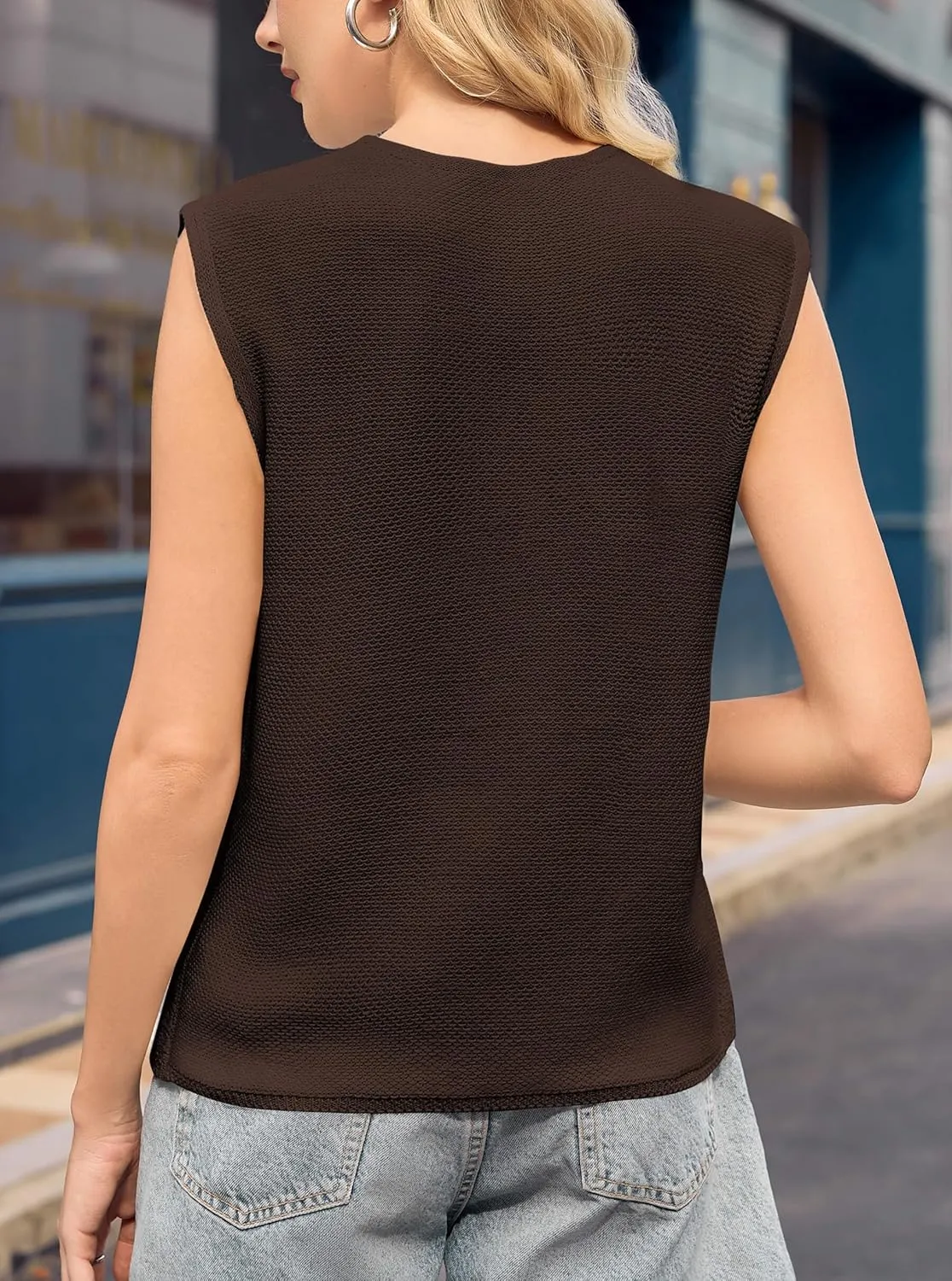 Yousify Womens Tie Front Sweater Vest 2025 Summer Sleeveless Crochet Knit Tops Lightweight Cardigan Sweaters Outfits