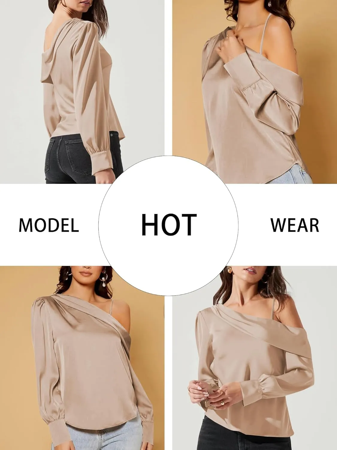 ZAFUL Women's Satin-Silk-Tops Sexy Off The Shoulder Dressy Blouse for Party Casual Long-Sleeve Elegant Shirt