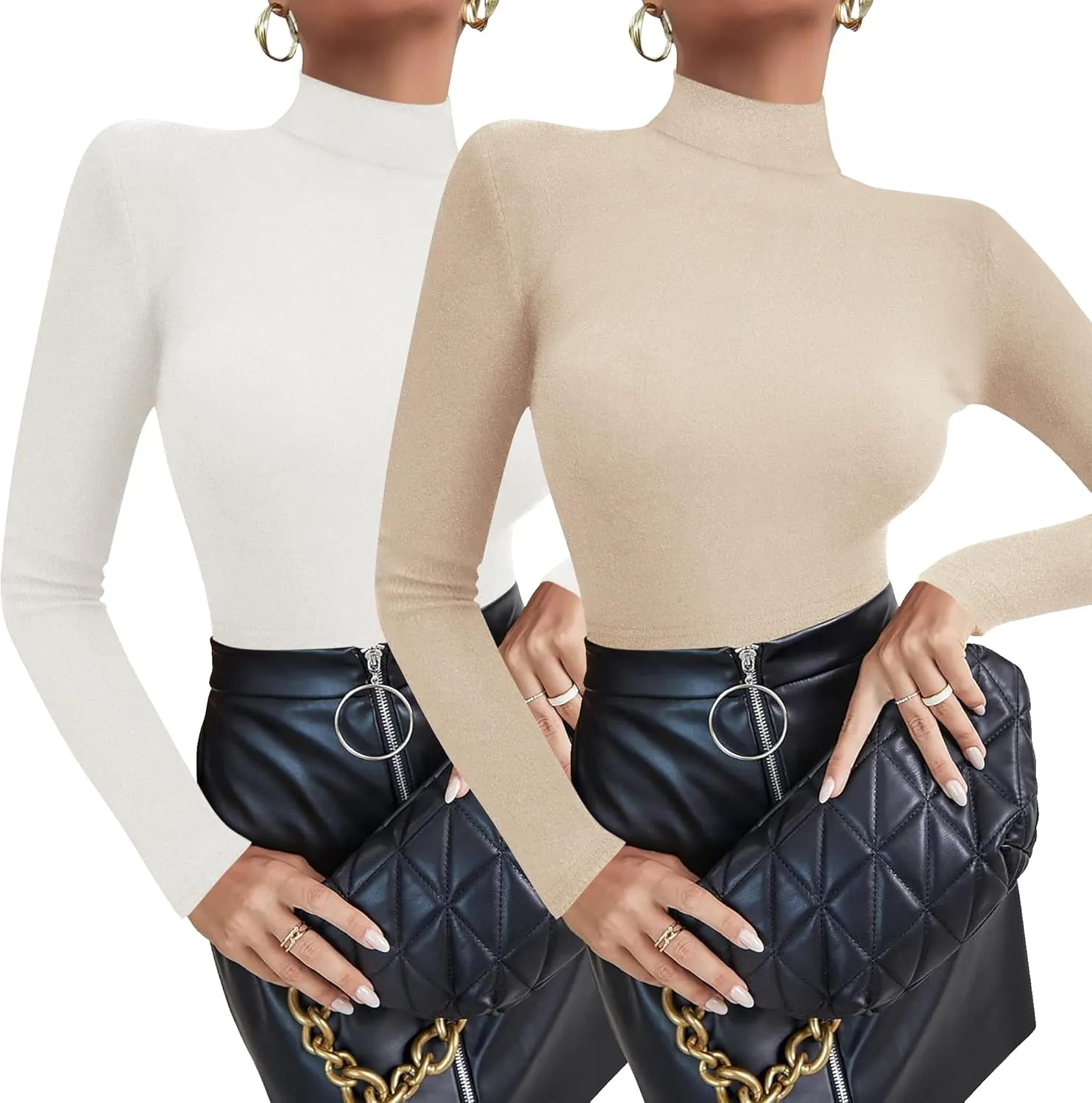 Zeagoo Long Sleeve Tops for Women Mock Neck Turtleneck Slim Fitted Basic Tops Fashion Casual T-Shirts