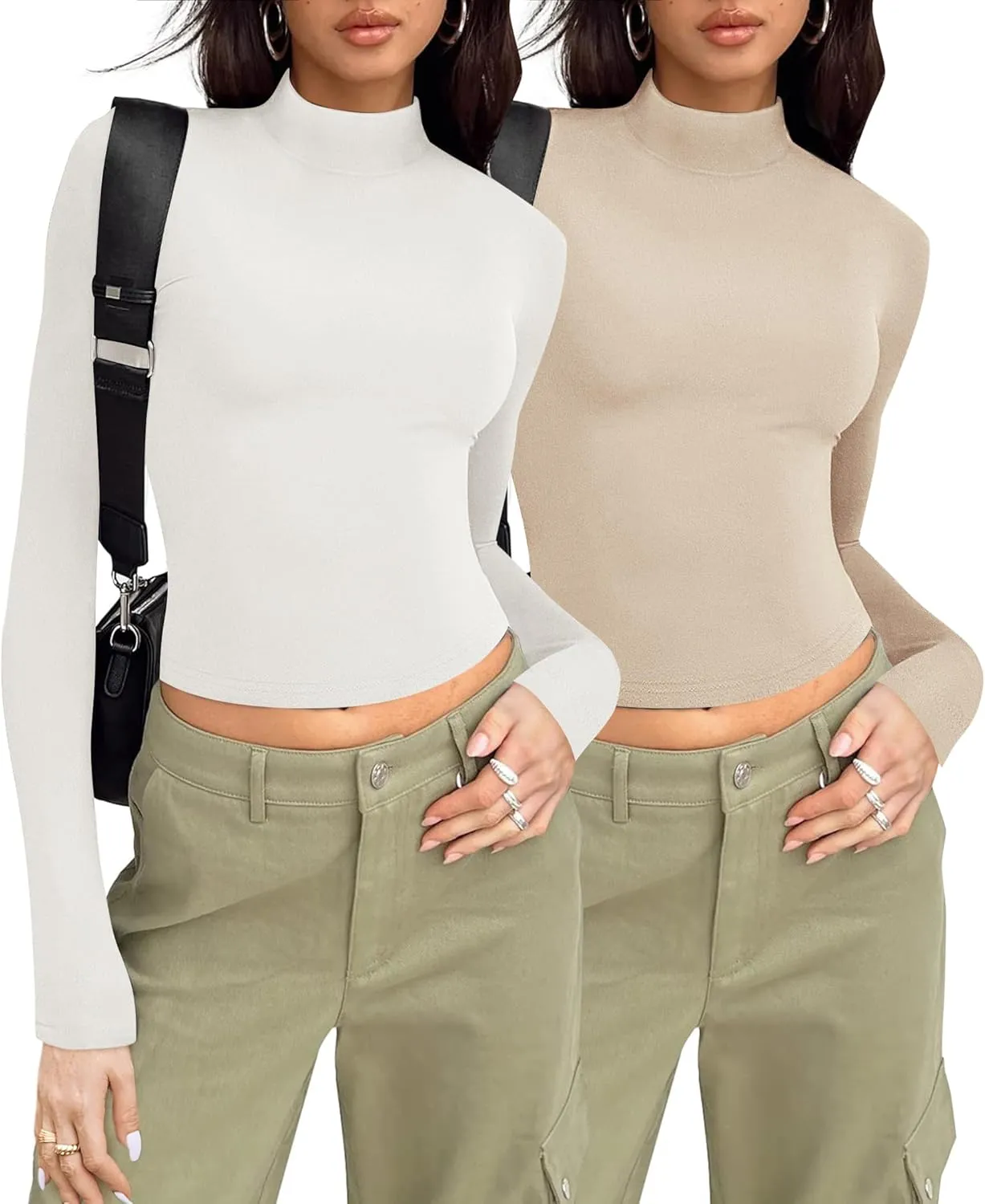 Zeagoo Long Sleeve Tops for Women Mock Neck Turtleneck Slim Fitted Basic Tops Fashion Casual T-Shirts