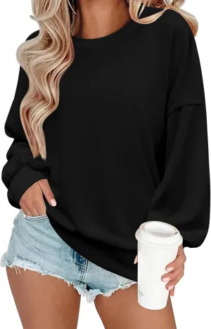 Zeagoo Women Crewneck Sweatshirts Pullover Tops Long Sleeve Shirts Loose Fit Tops Casual Fall Outfits Y2K Clothes 2024