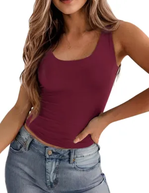 Zeagoo Women's Double Lined Square Neck Tank Top Sleeveless Basic Crop Tops Trendy Y2K Going Out Tops