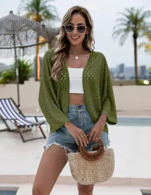 Zeagoo Womens Summer Crochet Cardigan Sweaters Lightweight Open Front 3/4 Sleeve Batwing Kimono Boho Knit Cover Ups 2025