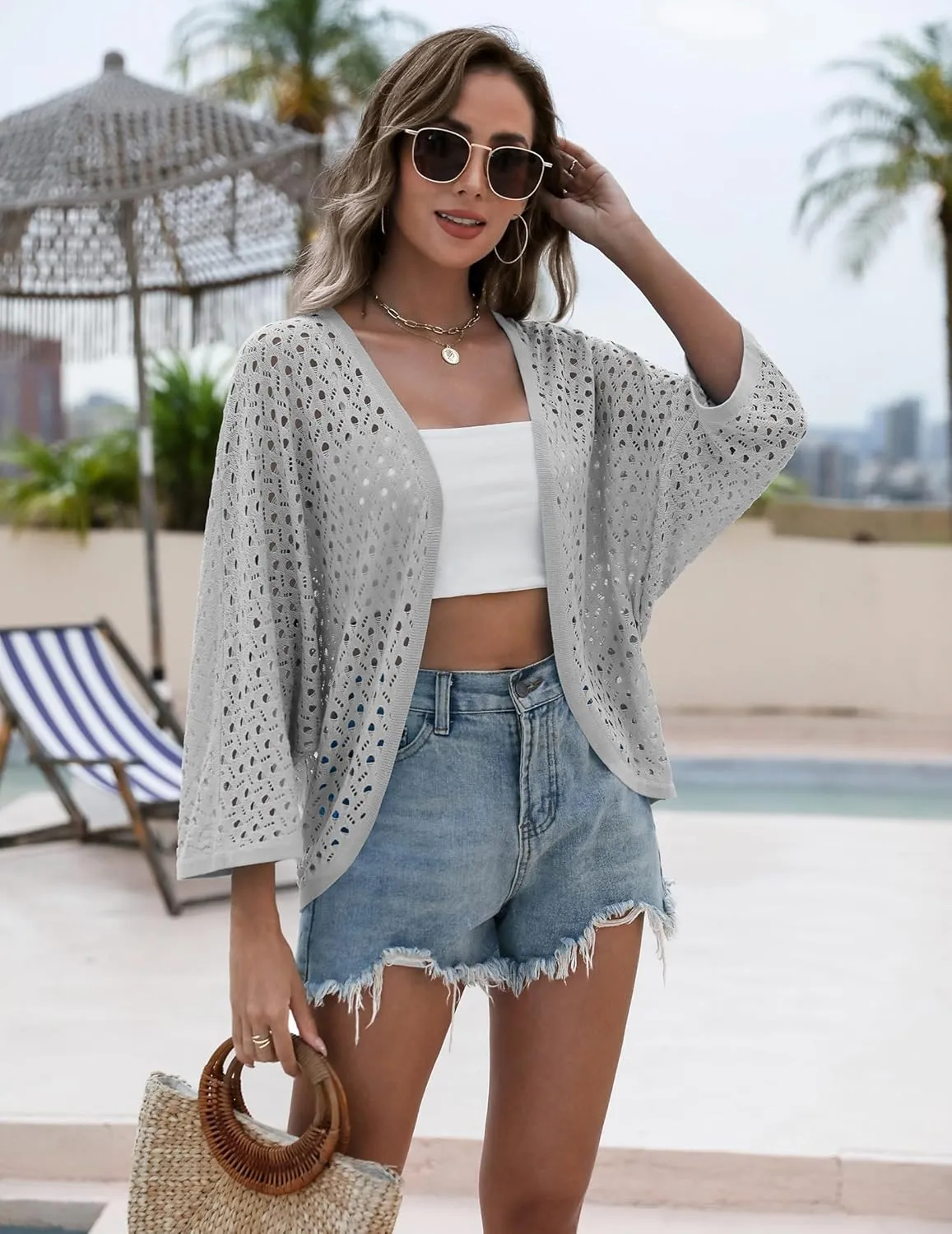Zeagoo Womens Summer Crochet Cardigan Sweaters Lightweight Open Front 3/4 Sleeve Batwing Kimono Boho Knit Cover Ups 2025
