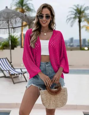 Zeagoo Womens Summer Crochet Cardigan Sweaters Lightweight Open Front 3/4 Sleeve Batwing Kimono Boho Knit Cover Ups 2025