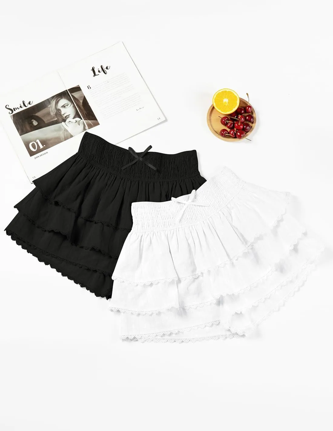 ZESICA Women's Summer Boho Ruffle Tiered Mini Skirt 2025 High Waist Skorts Flowy Casual Beach Shorts