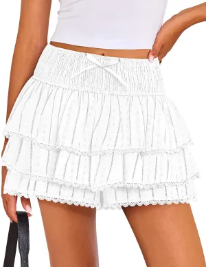 ZESICA Women's Summer Boho Ruffle Tiered Mini Skirt 2025 High Waist Skorts Flowy Casual Beach Shorts